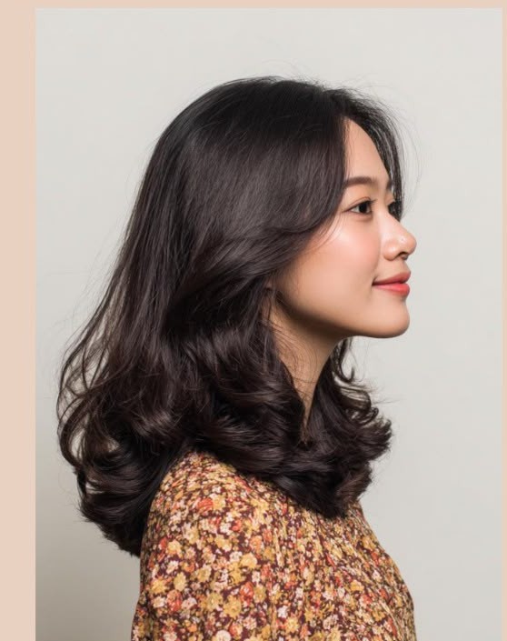 Client with healthy, glossy curled hair at Luna Hair salon